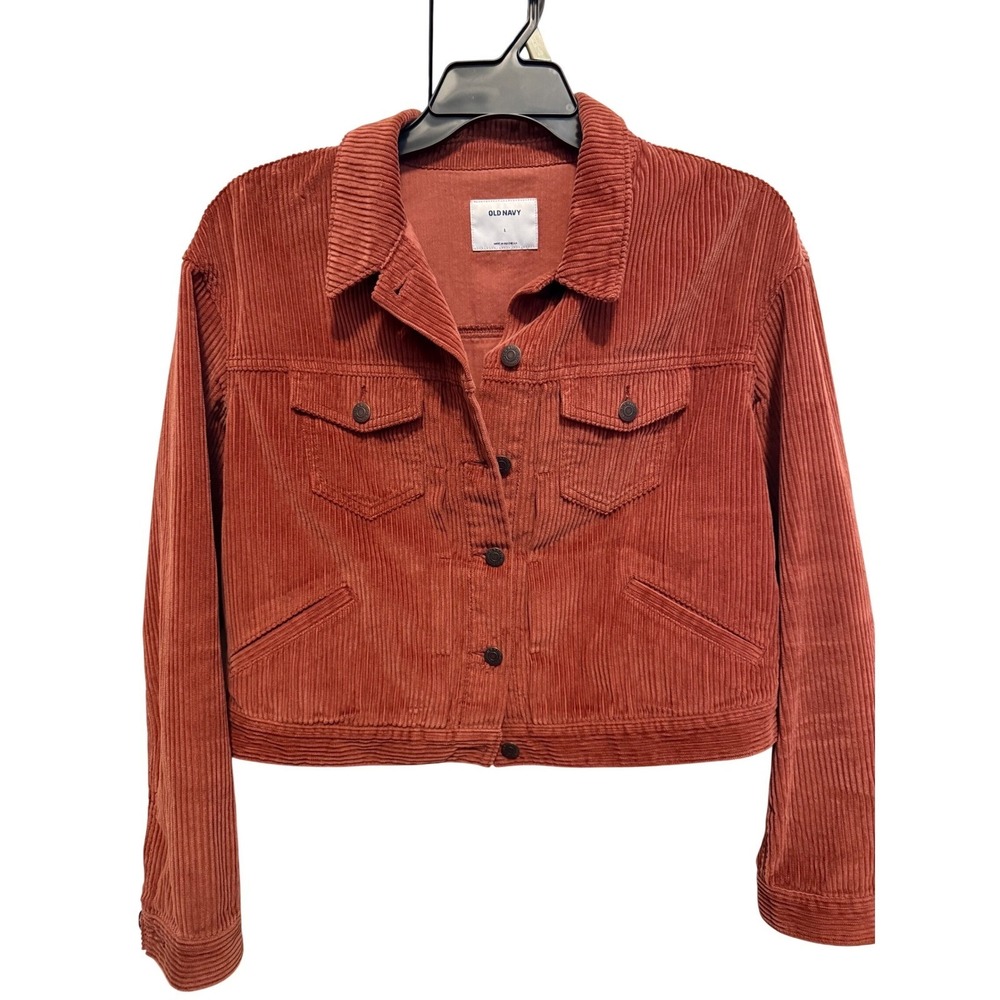 Old Navy Womens Burnt‎ Orange Corduroy Cropped Trucker Jacket Rust Large L
